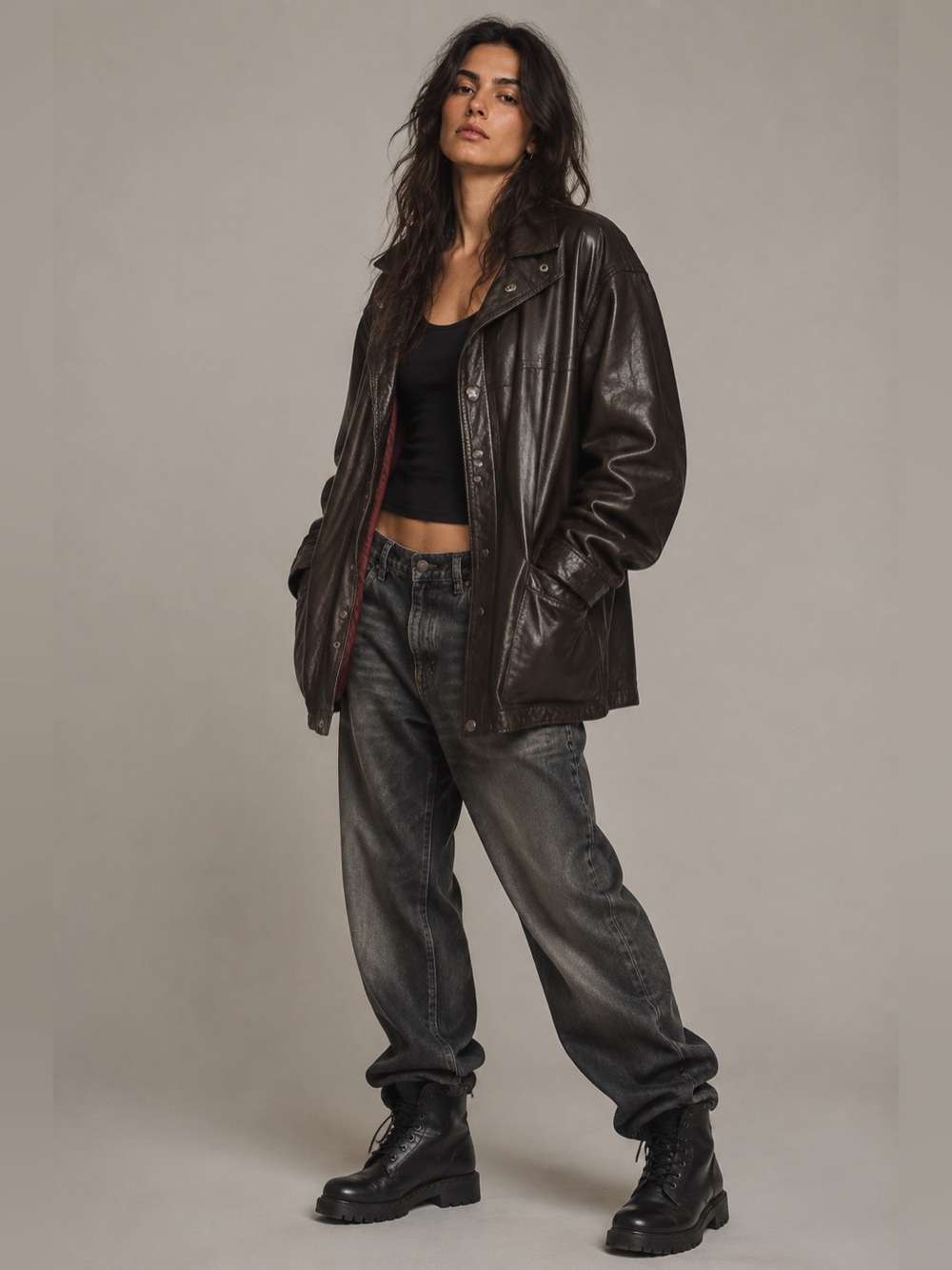 Vintage 80s Danier Sport Dark Brown Leather Oversized Field Jacket